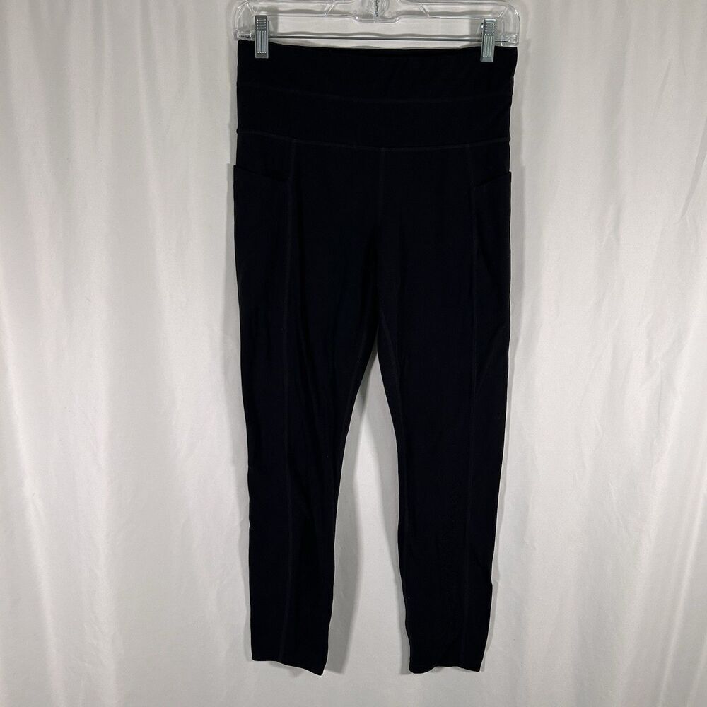 Athleta Leggings Women's Medium Solid Black Pull On Stretchy Side Pockets